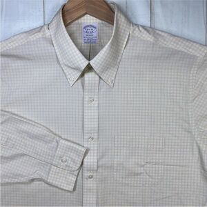 Brooks Brothers Regent Shirt Mens 16.5 34 Yellow Blue Check Non Iron Stretch NWT